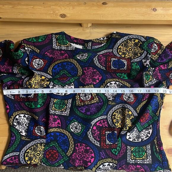 Vintage Evan Picone geometric designed l/s blouse women’s 14 - Picture 14 of 15